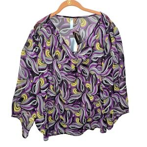 LANE BRYANT Women's Sheer Tunic PLUS Size 22/24 Colorful Long Slvs Boho Hippie